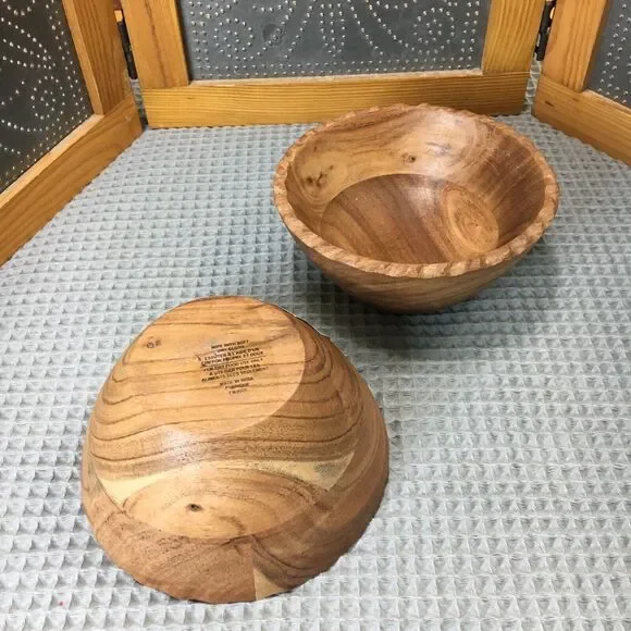 Set of 2 Handcrafted Wooden Bowls 6.5" Small Wood Bowls Artisan Natural Rustic - Picture 9 of 11